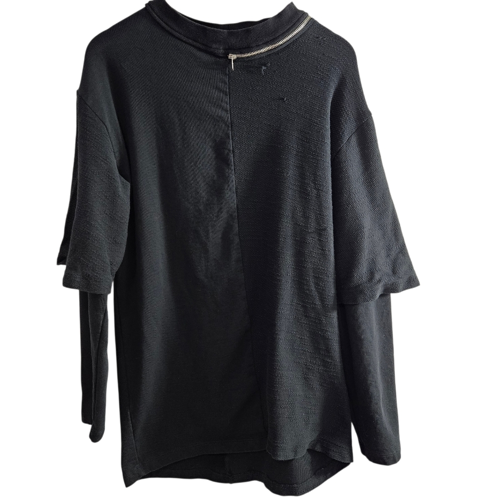 DISTURBIA Black Layered Long Sleeve Top with Zip Detail Streeetwear Disstressed